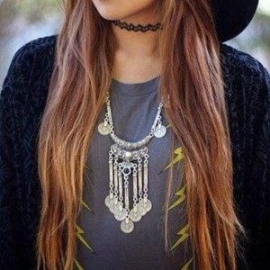3x Boho Silver Coin Gypsy Necklace